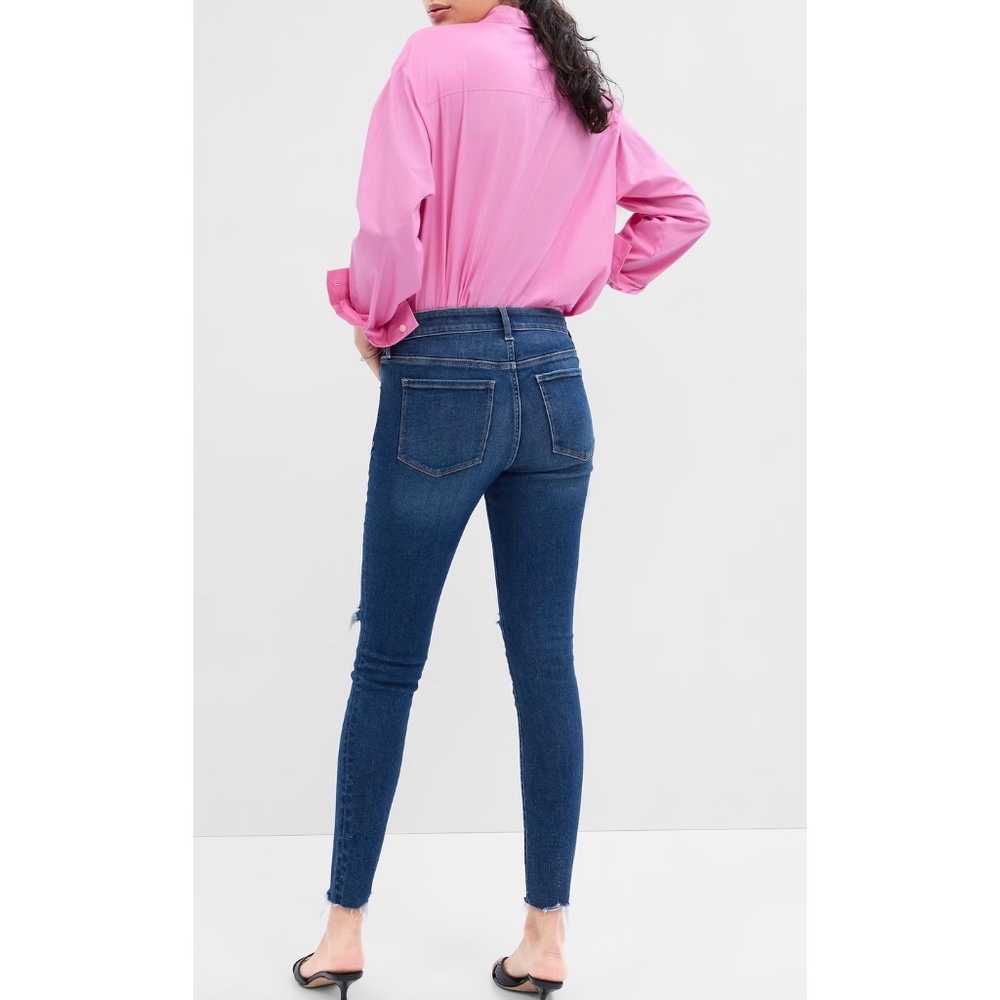Gap | Favorite Jegging Med-Dark Wash Mid-Rise Factory Busted Knee Skinny Jeans